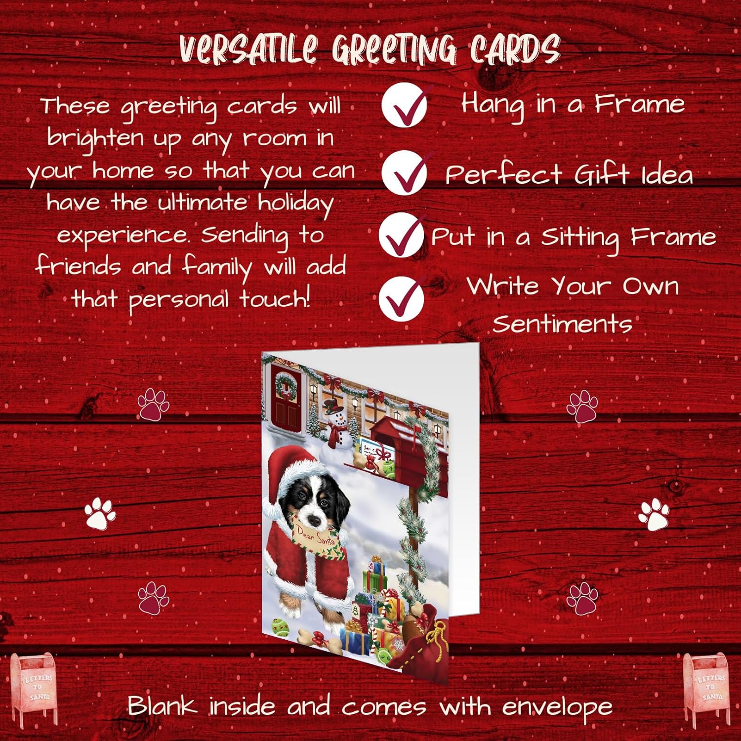 Dear Santa Mailbox Christmas Letter Bernese Mountain Dog Greeting Cards - Adorable Pets Invitation Cards with Envelopes - Pet Artwork Christmas Greeting Cards (10 Greeting Cards)