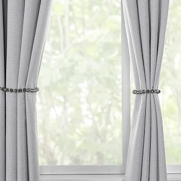 Central Park 2 Pack Curtain Tiebacks Crystal Bead Magnetic 13 Inches Long Durable Tie Backs Drapery Holdbacks Holder for Window Curtain Panels, Drapes, Home Decor, Grey