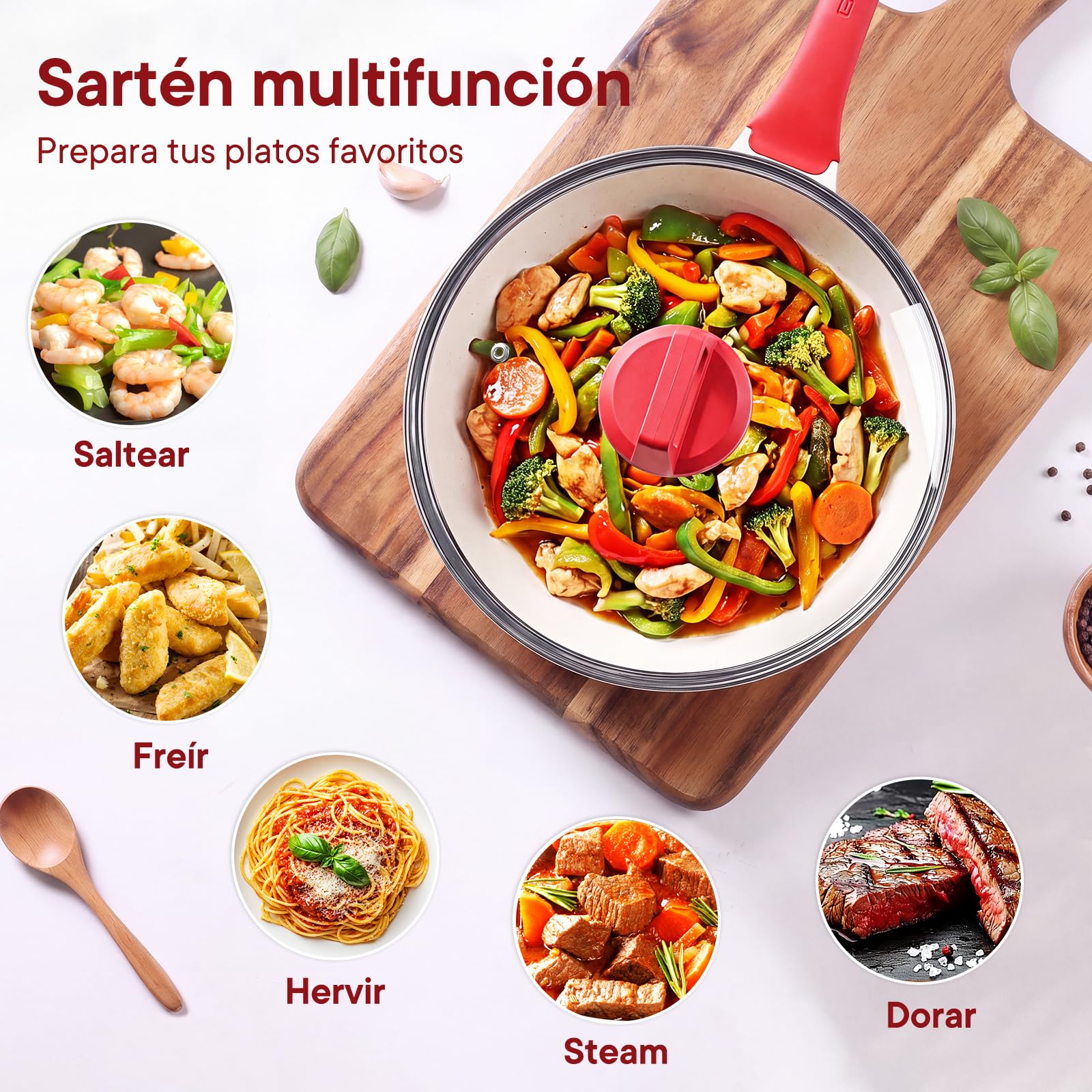 GiPP SartéN Antiadherente Con Tapa, SartéN Profunda De 30 Cm Y 5.1L, Sarté De CeráMica, Mango Que Se Mantiene FríO, SartN De InduccióN, Saludable Y No TóXica,Rojo