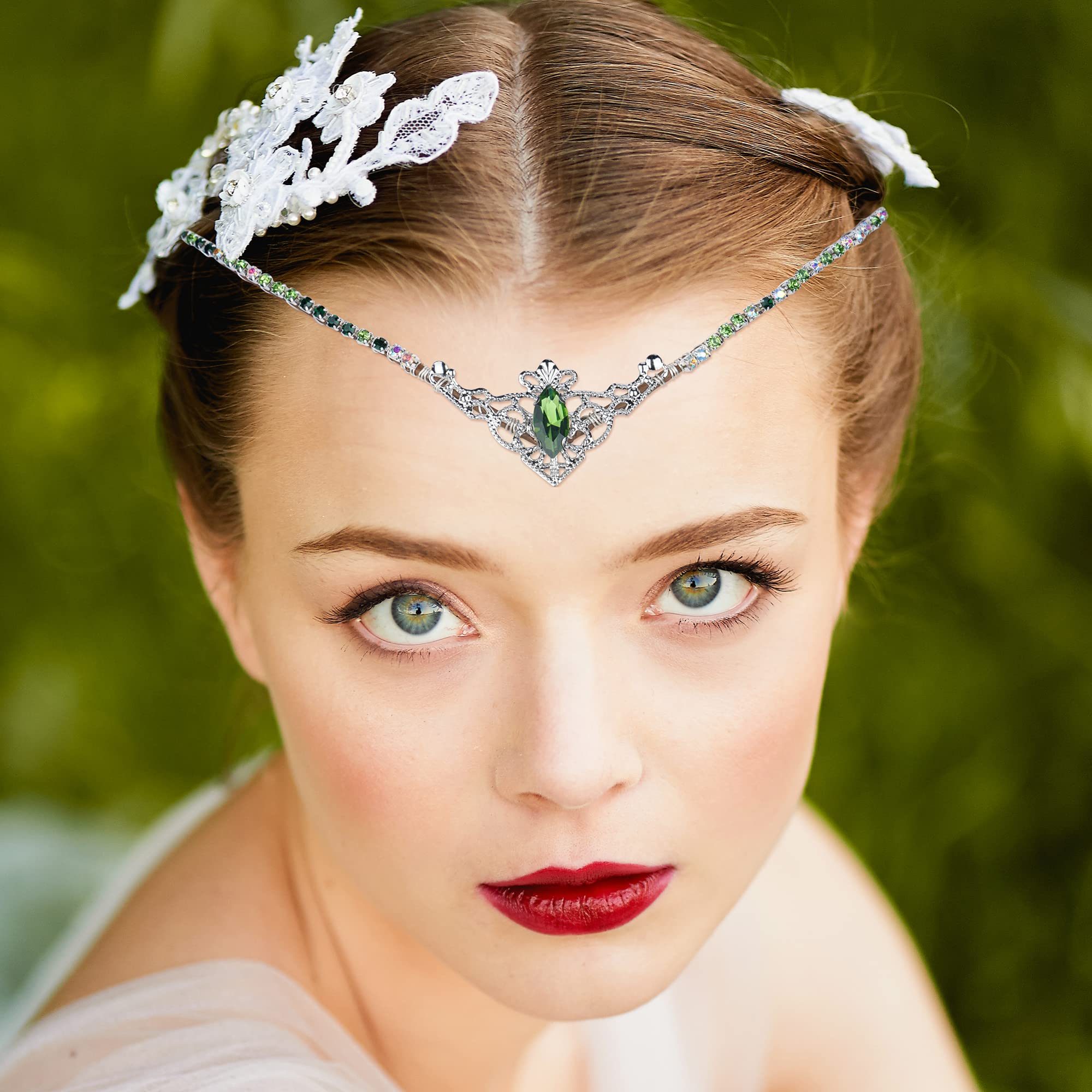 Handmade Green Elf Crown Woodland Fairy Tiara Medieval Queen Cosplay Accessory MOSTORY Handmade White Antler Fairy Crown Green Forest Elf  main image 3