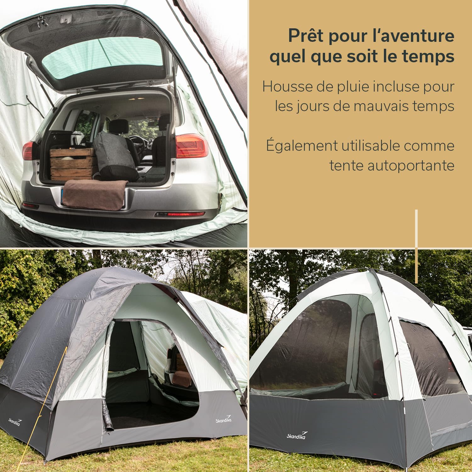 Skandika Tente de voiture Pitea pour 4 personnes - Tente dôme pour 4 personnes - Abri de camping - Tente autoportante - Imperméable - Tapis de sol cousu - Tente familiale pour SUV ou van / bus - 3 x 3