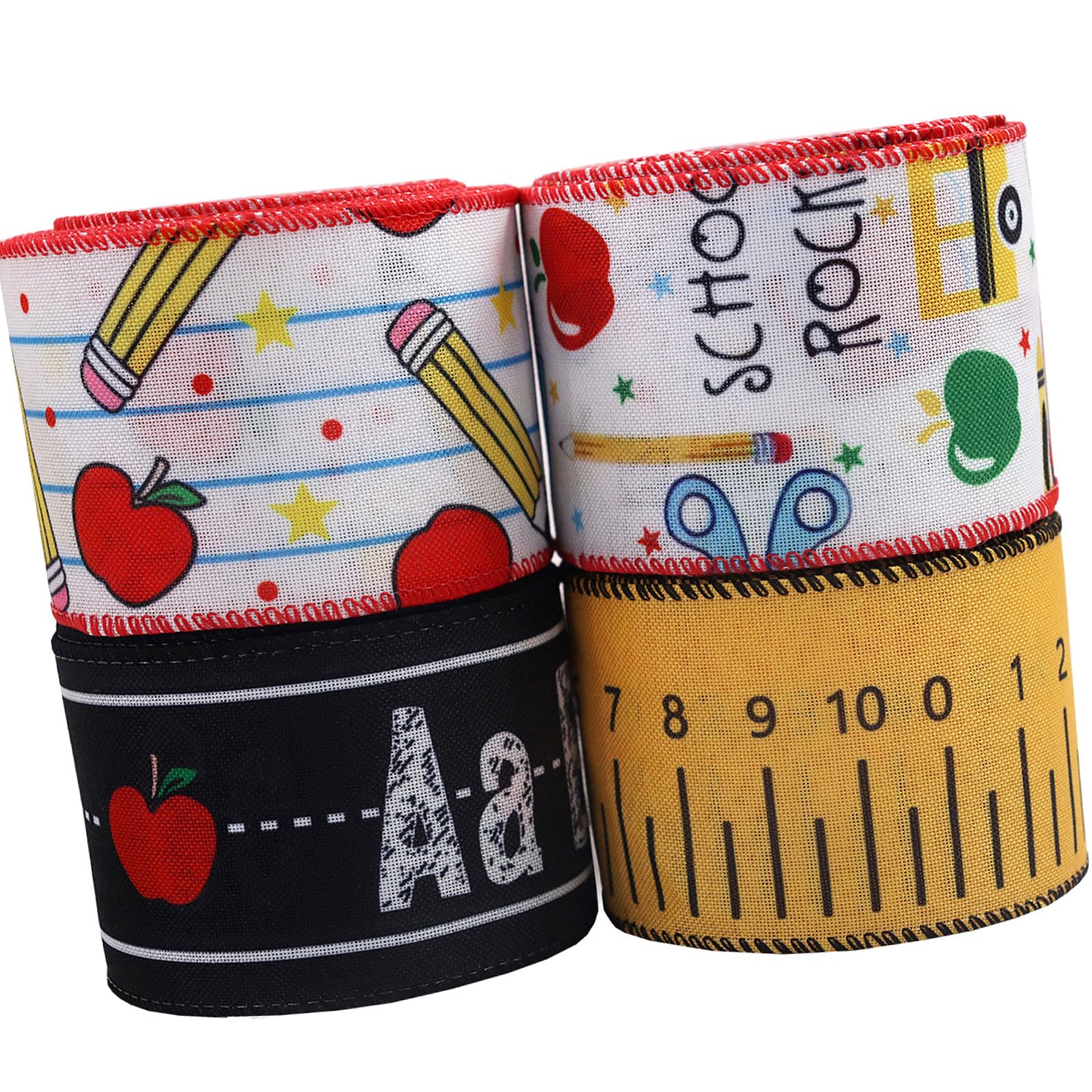 Jazuaiao 4 Rolls Washable Pattern Ribbon Multipurpose Decorative Ribbon Polyester Texture for Present Packaging Hair Accessories Party Decoration