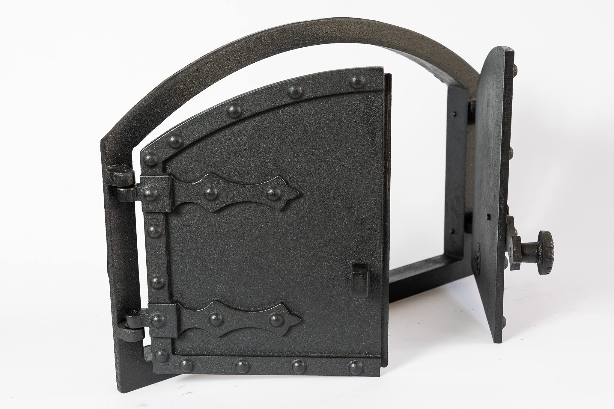 SEZAM doppelte Backofentür aus Gusseisen mit Türriegel, Nietenoptik, Pizzaofentür - Brotofen - Steinofentür, 53,2 x 5,5 x 35,5 cm, schwarze Bemalung