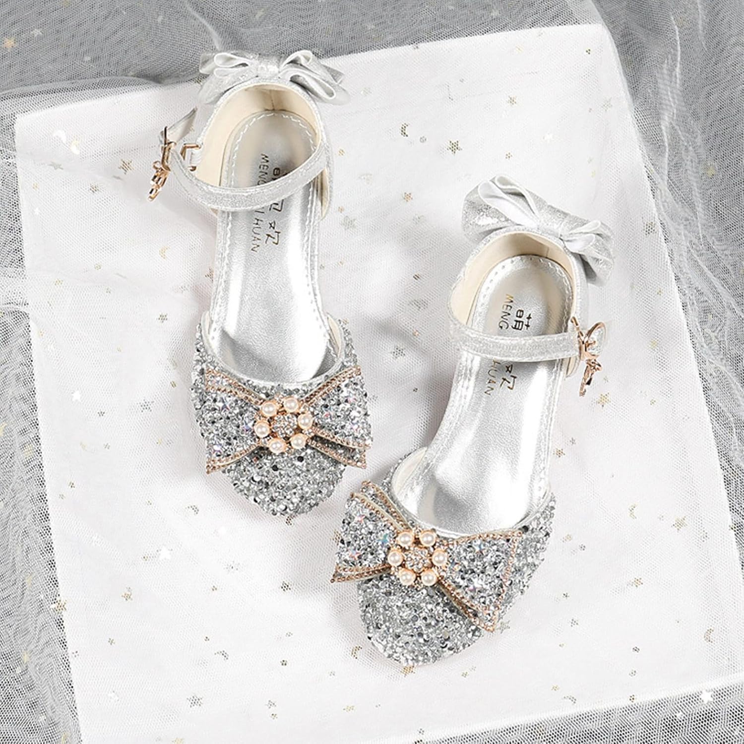 [Taopagii] ドレスシューズ キッズ ガール フォーマルシューズ リポン 蝶結び プリンセス スパンコール 太めヒール 春夏