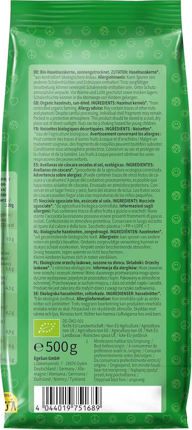 Mundo Feliz - Avellanas ecológicas crudas, 2 bolsas de 500 g - Imagen 3