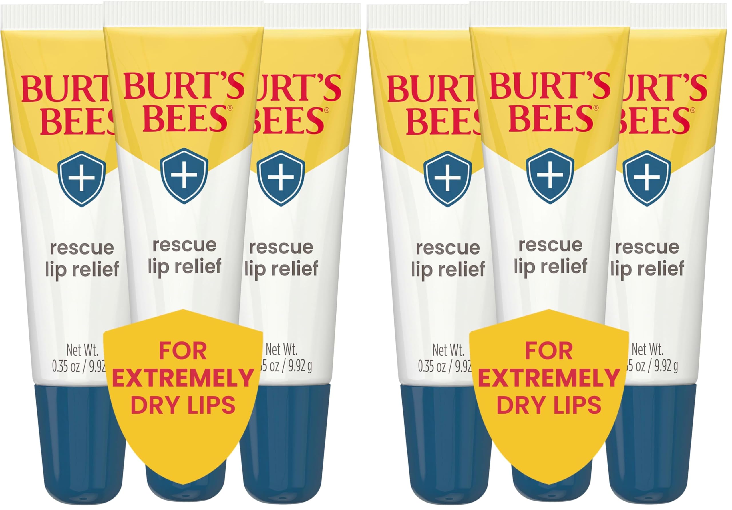 Burt's Bees Rescue Lip Relief for Valentine's Day, Original, Hydrating Lip Balm for dry lips with Responsbily Sourced Beeswax & Shea Butter, 100% Natural Origin, 3 Squeezy Tubes, 0.35oz, (Pack of 2) Unscented 2 Count (Pack of 2)