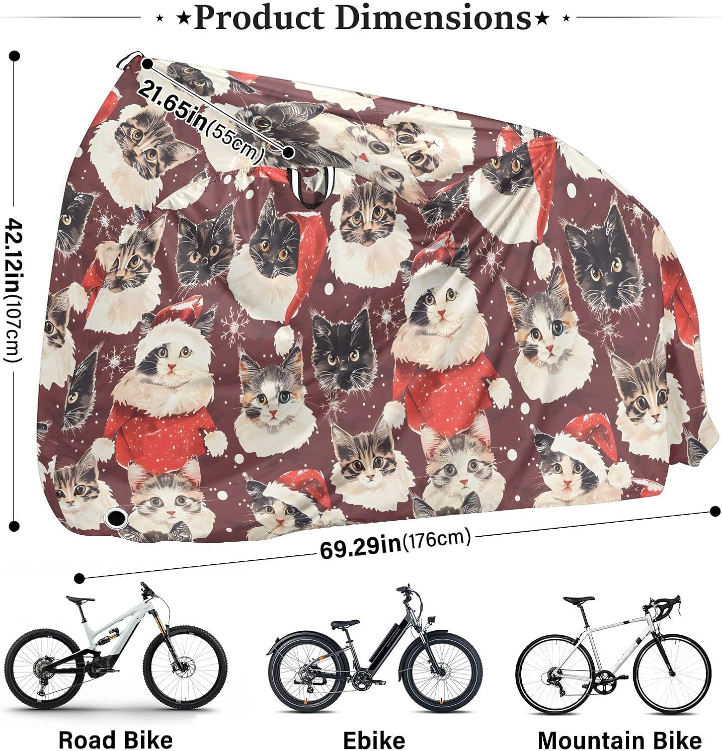 ALAZA Christmas Cat Kitten Bike Cover Waterproof Outdoor Ebike Bicycle Covers Tarp Protection for 1/2 Bikes, Sun UV Dust Wind Proof