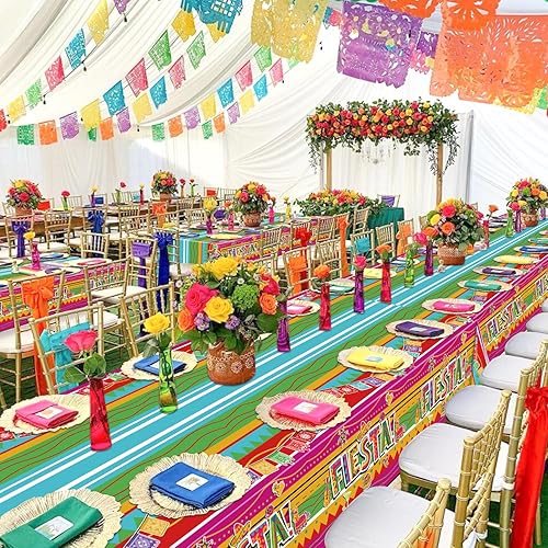 Miniatura 4 de Mexican Fiesta - 4 manteles de plástico, 86 x 51 pulgadas, resistentes a las manchas, rectangulares, decoraciones de fiesta, cinco de mayo, noche de