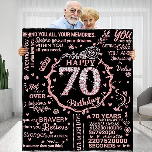 Regalos de 70 cumpleaños para mujeres, regalos de 70 años para abuela, mamá, esposa, manta de franela de forro polar suave para cama, sofá