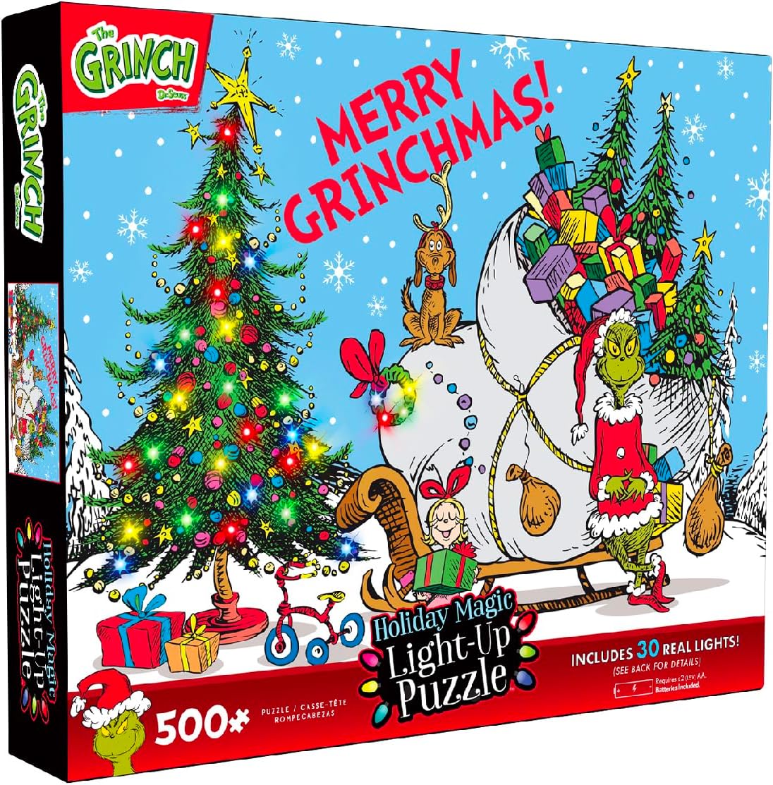 Buffalo Games - The Grinch - Dr. Seuss - Merry Grinchmas - Holiday Magic - Light Up Puzzle - 500 Piece Jigsaw Puzzle