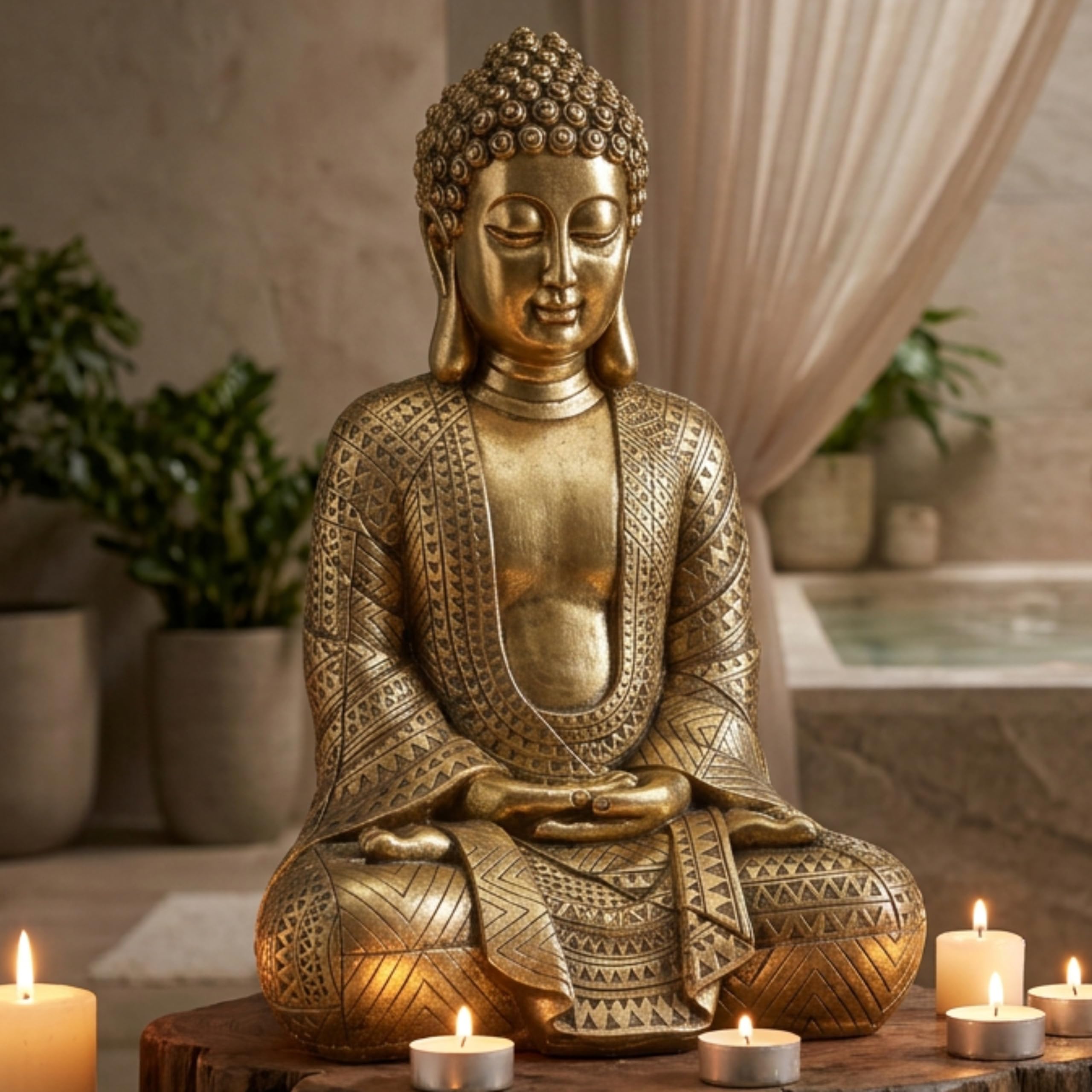 ブッダ像ー金張り  Buddha StatueーGold Ｐlated Amazon.com: Large Gold Buddha Statue, 15.25 Inch Seated Meditation