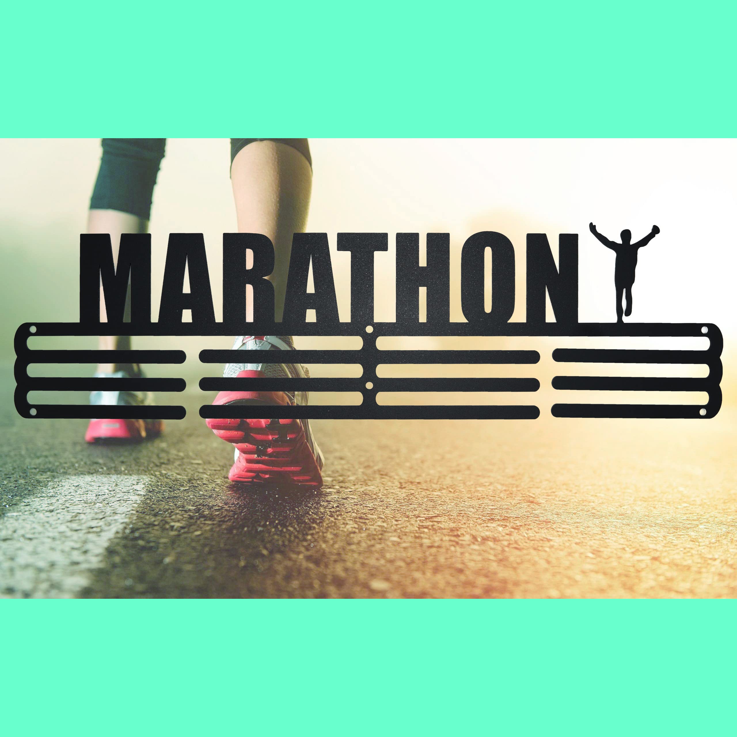 Porta Medaglie Marathon in Acciaio Oro – Espositore da Parete per Medaglie Corsa, Running e Maratona – Supporto Robusto 3mm per Atleti e Sportivi