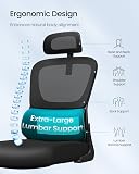 SONGMICS Office Chair, Ergonomic Mesh Chair for Desk, with Double-Layer Breathable Mesh Fabric, Dynamic Lumbar Support, Adjustable Headrest, for Home Office, Ink Black OBN041B01 - 6