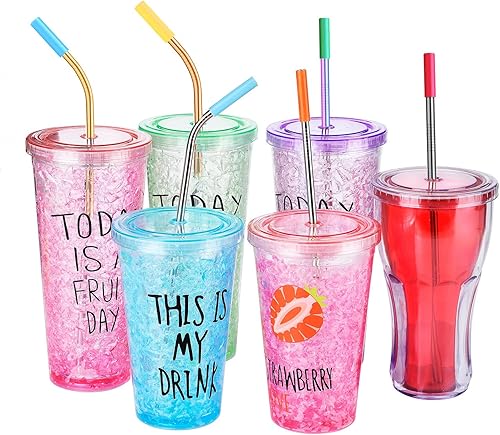 Miniatura 7 de ALINK Pajitas de metal de oro rosa reutilizables de 10.5 pulgadas de largo con fundas de silicona, paquete de 8 pajitas de acero inoxidable para