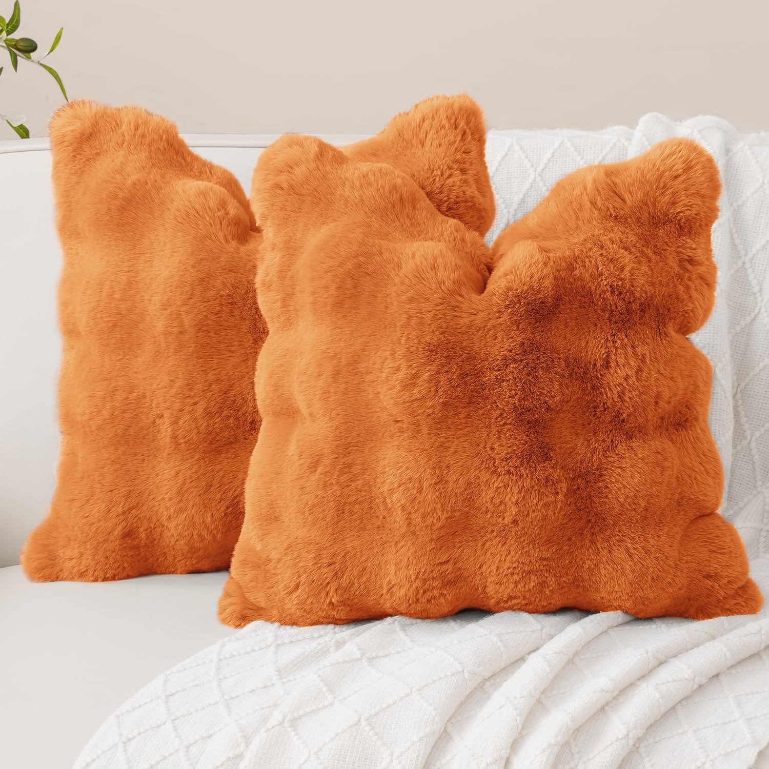 SOMAHE Plush Throw Pillow Covers Set of 2 Faux Fur Couch Pillowcase for Office Home Sofa Decor Soft Pillow Cover Orange 20x20 Inch