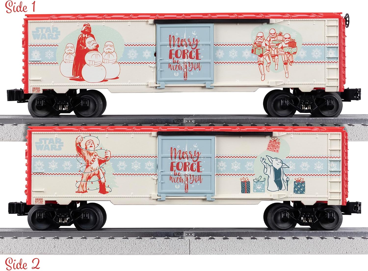 Lionel Star Wars Christmas O Gauge Boxcar, Holiday Model Train Car with Chewbacca, Yoda, Darth Vader, Stormtroopers, with Opening Doors, Diecast Trucks, Operating Couplers, Ages 14+