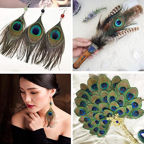 Miniatura 6 de THARAHT 12pcs pluma de pavo real natural a granel 10-12 pulgadas 9.8-11.8 in Ojo pequeño para manualidades jarrón boda fiesta hogar decoración día