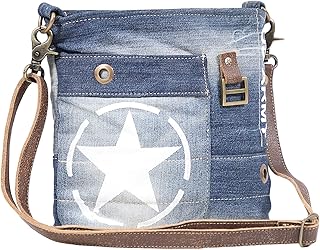 Myra Bag Star Denim Upcycled Canvas Cotton & Leather Shoulder Bag S-1627