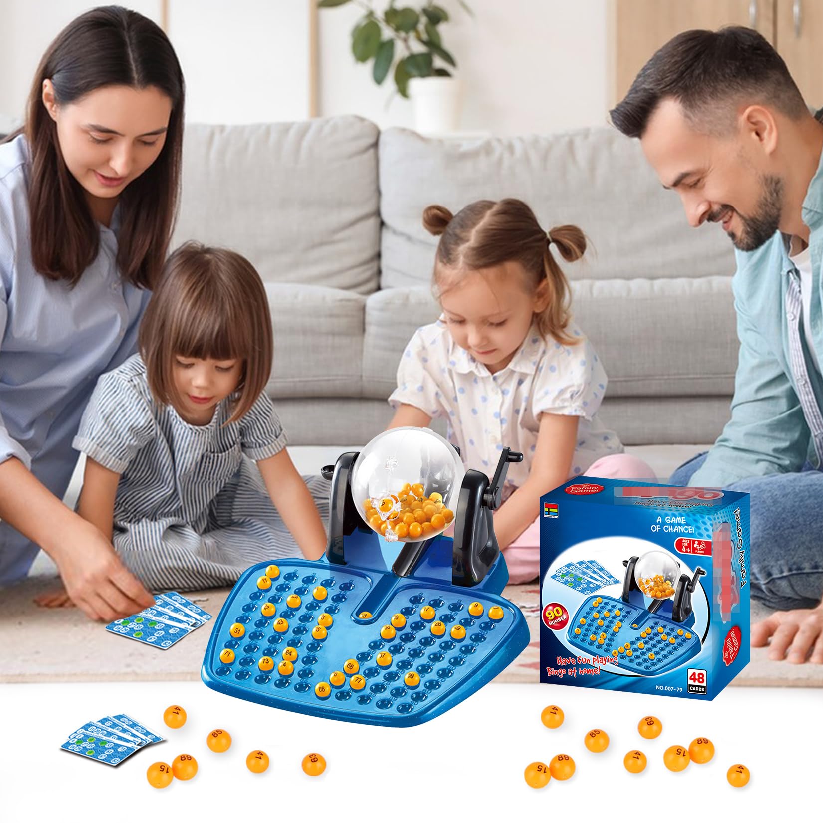 Set Da Gioco Con Macchina Per Lotteria Con 1 Macchina Per Lotteria 90 Segni Di Punteggio 90 Palline 48 Carte Feste Dopo Cena Natale Festività E Eventi Regalo (Blu)