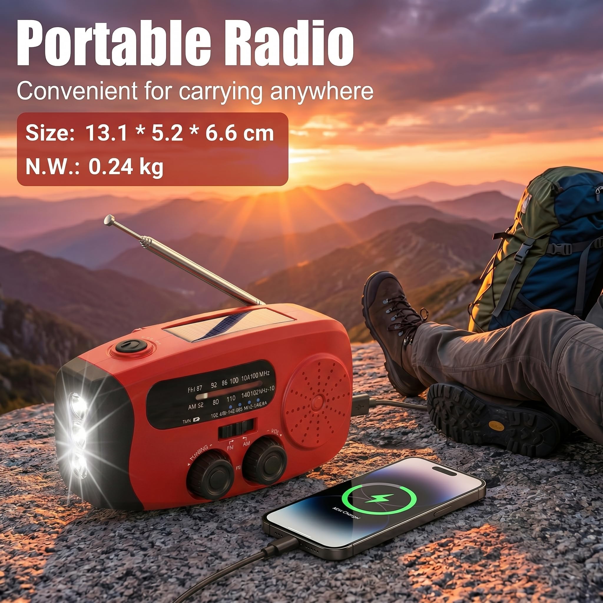 Emergency Radio Solar Kurbelradio con 3LED Linterna, 2000mAh Powerbank y SOS-Alarm – Radio Portátil para Kit de Emergencia Familiar, Camping, Aire Libre, Huracán, Terremotos
