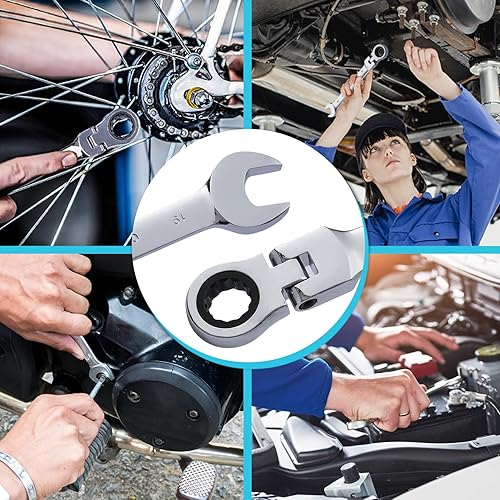 Miniatura 7 de B4B BANG 4 BUCK Llave combinada de trinquete de 0.748 in, llave de trinquete métrica de cabeza flexible con 72 dientes y 5 movimiento llave de