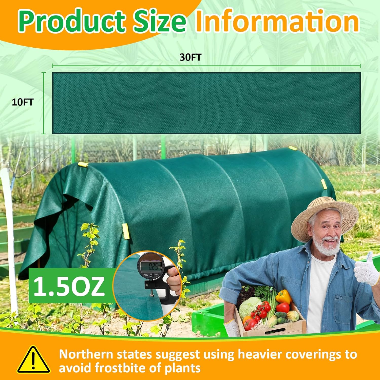 Green Plant Covers Freeze Protection, 10 x 30 ft - 1.5 oz/yd² Frost Cloths for Outdoor Plants, Tree Covers Freeze Protection, Winter Garden Blanket, Sun Cover for Plants for Greenhouse, Vegetables