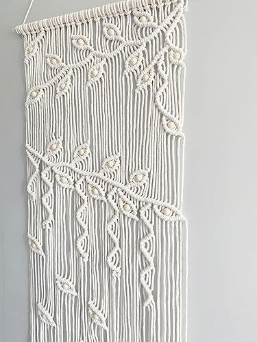 Miniatura 7 de Winterdemoon Cortina de macramé para colgar en la pared, decoración bohemia con cuentas, decoración de pared de macramé, decoración de pared de