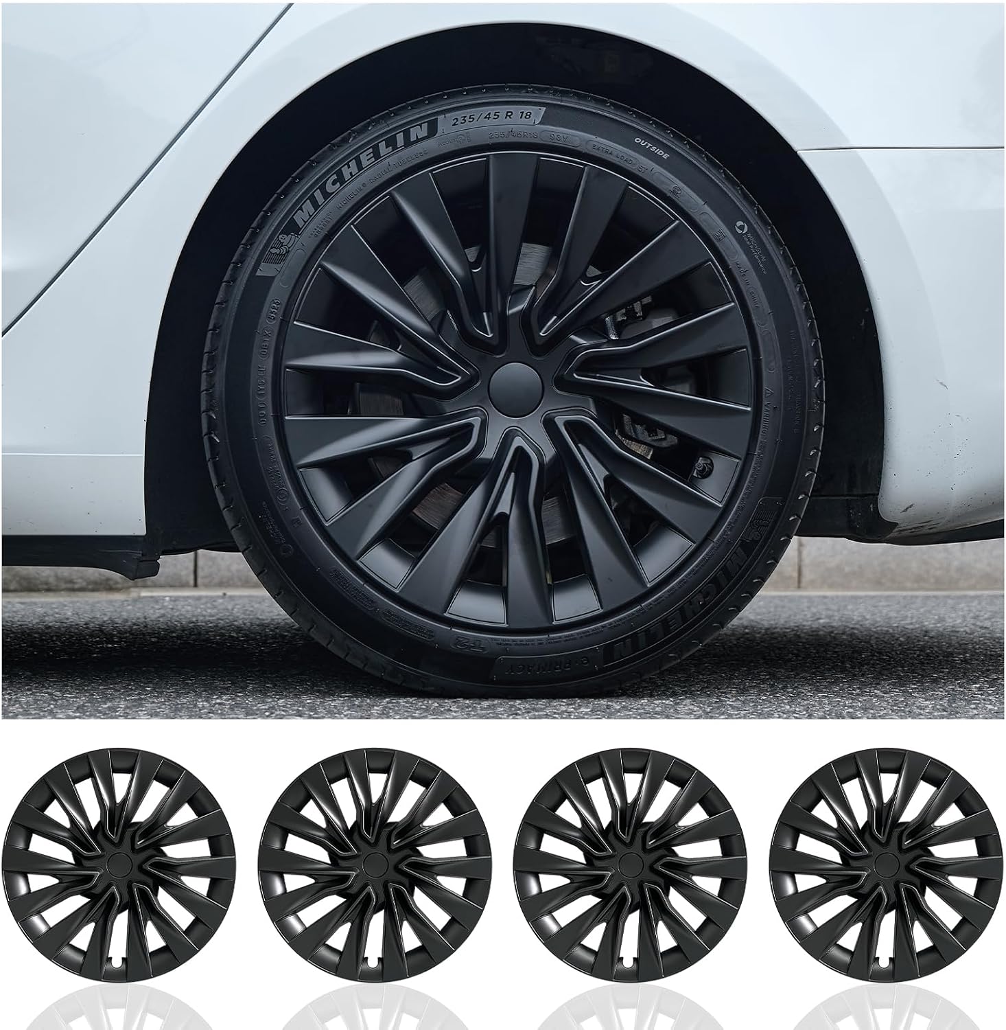 Wheel Cover for Tesla Model 3 Highland (2023-2025) 4PCS Hubcaps for Tesla Model 3 18 Inch Model 3 Wheel Cover Rim Cover Full Cover Hubcaps Model 3 Accessories (Turbine)