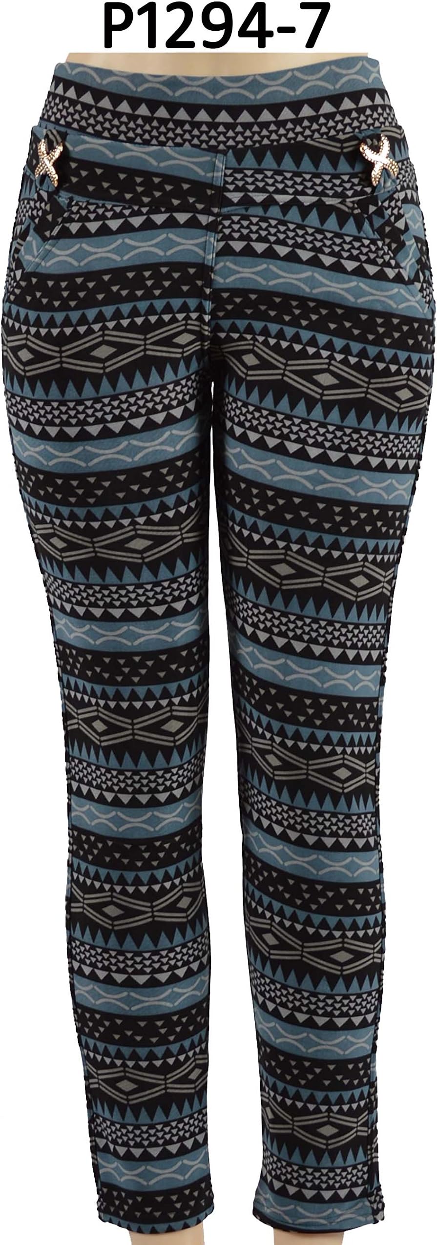 Docele Women's Fur Lined Printed Leggings P1294 (L/XL, grey/black)