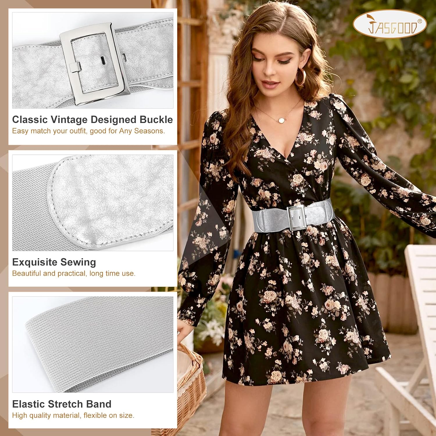  Women Wide Elastic Belt Stretchy Vintage Waist Belts for Dress Santa Belt with Square Buckle thumbnail