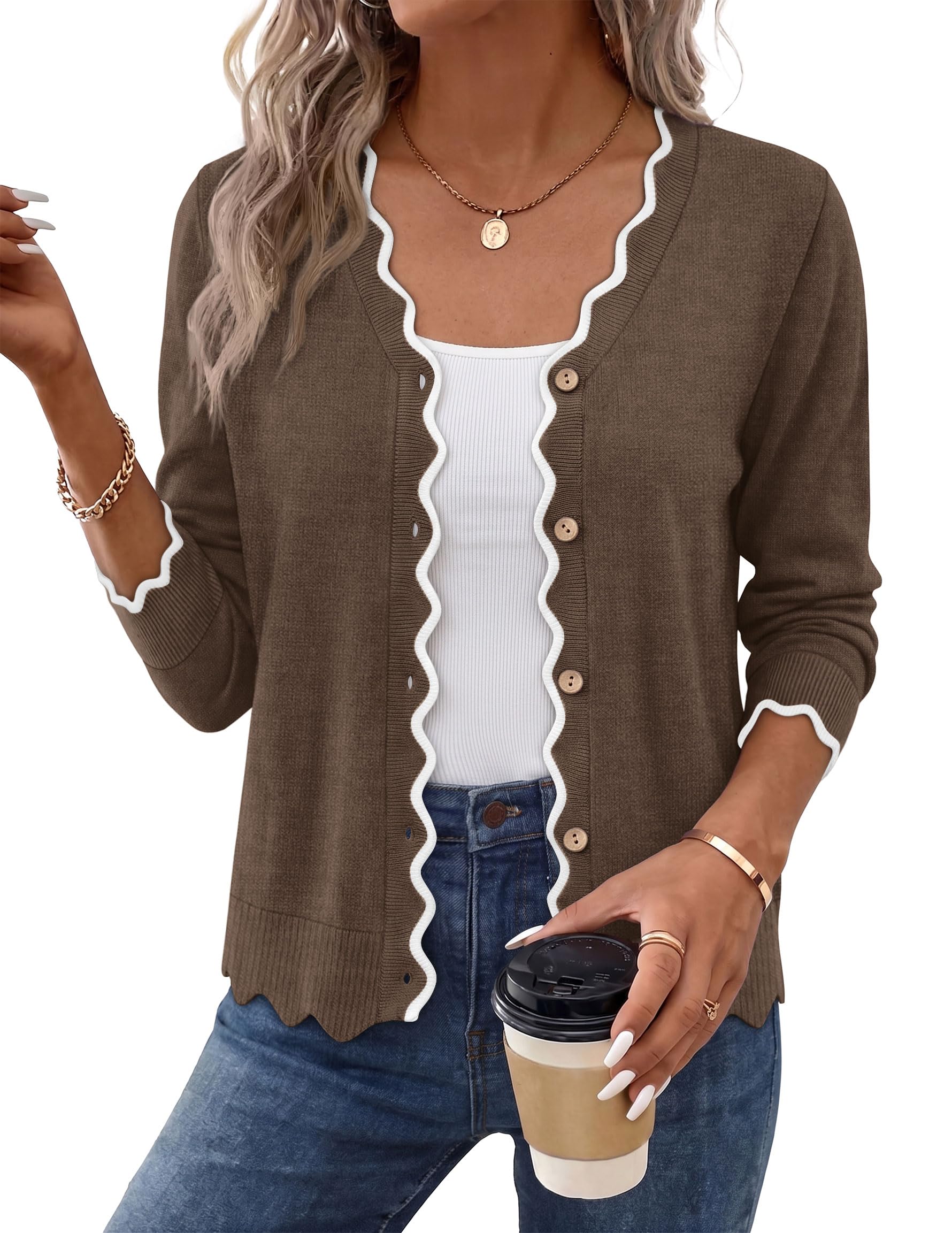 WIHOLL Cardigan Sweaters for Women Long Sleeve V Neck Knit Cardigans Shrugs