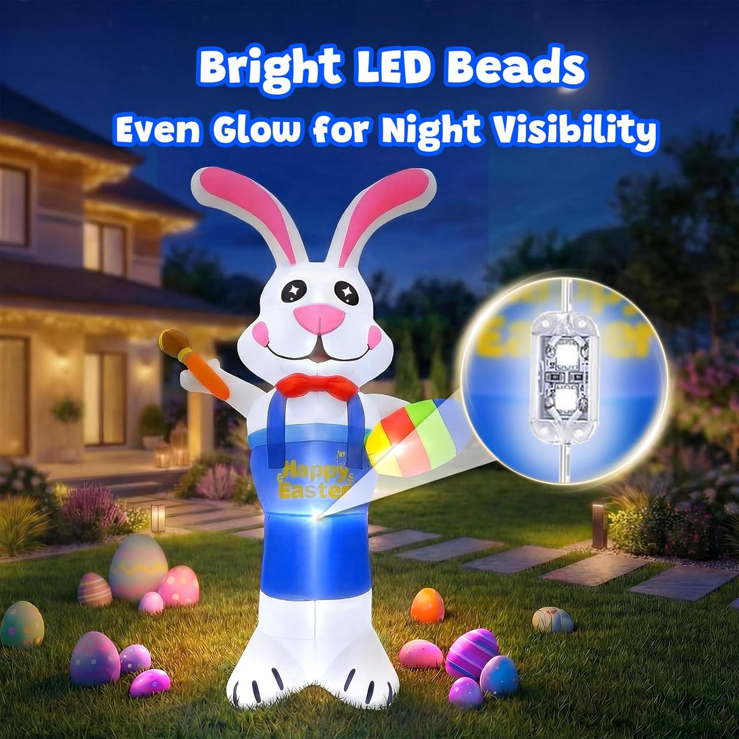 8 FT Easter Inflatables Outdoor Decorations Blow Up Yard Bunny Spring Outside Inflatable Rabbit with Led Lights (White-Rabbit)