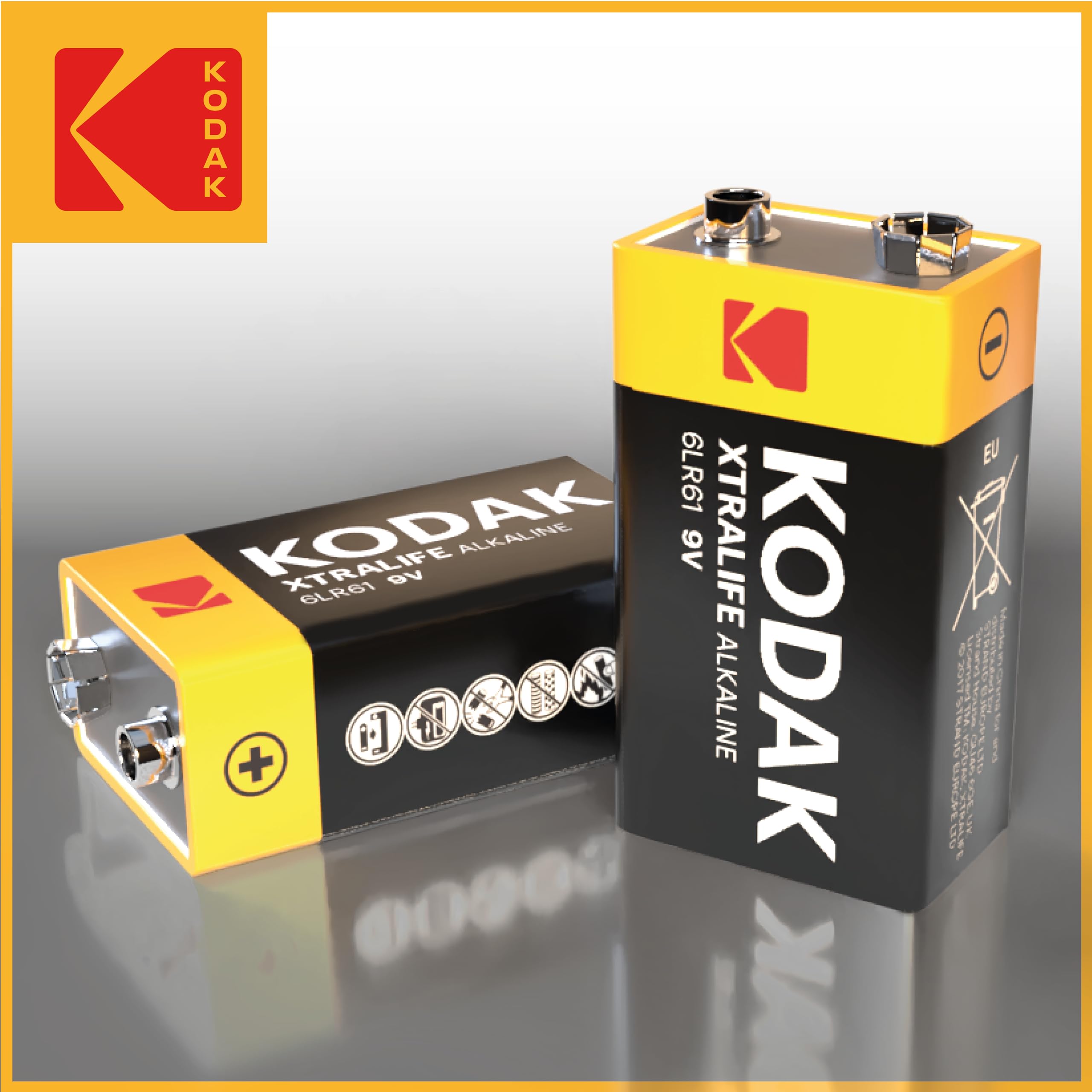 Kodak Xtralife 9V Batteries 10-Pack, Smoke Alarm Battery, PP3 for Fire Alarm, Square 6LR61 MN1604 Alkaline Batteries, 10-Year Shelf Life, 100% More Power — view 7