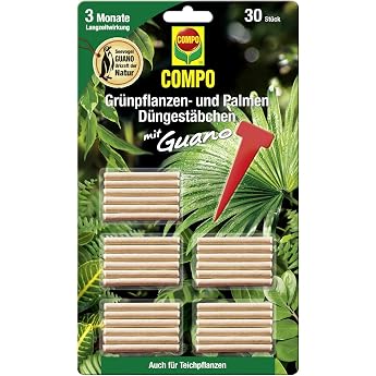Compo Green Plant and Palm Tree Fertiliser Sticks with Guano, Long-Lasting Effect for 3 months, Pack of 30