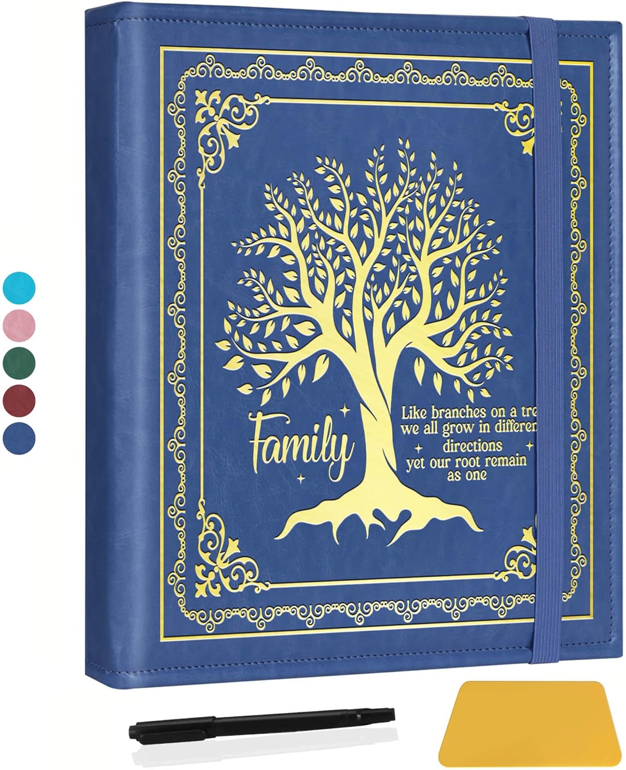 Family Tree Magnetic Self-Stick Page Photo Album for 3x5 4x6 5x7 6x8 Pictures DIY Family Leather Cover Album for Family Member (Album Tree-Light Blue)