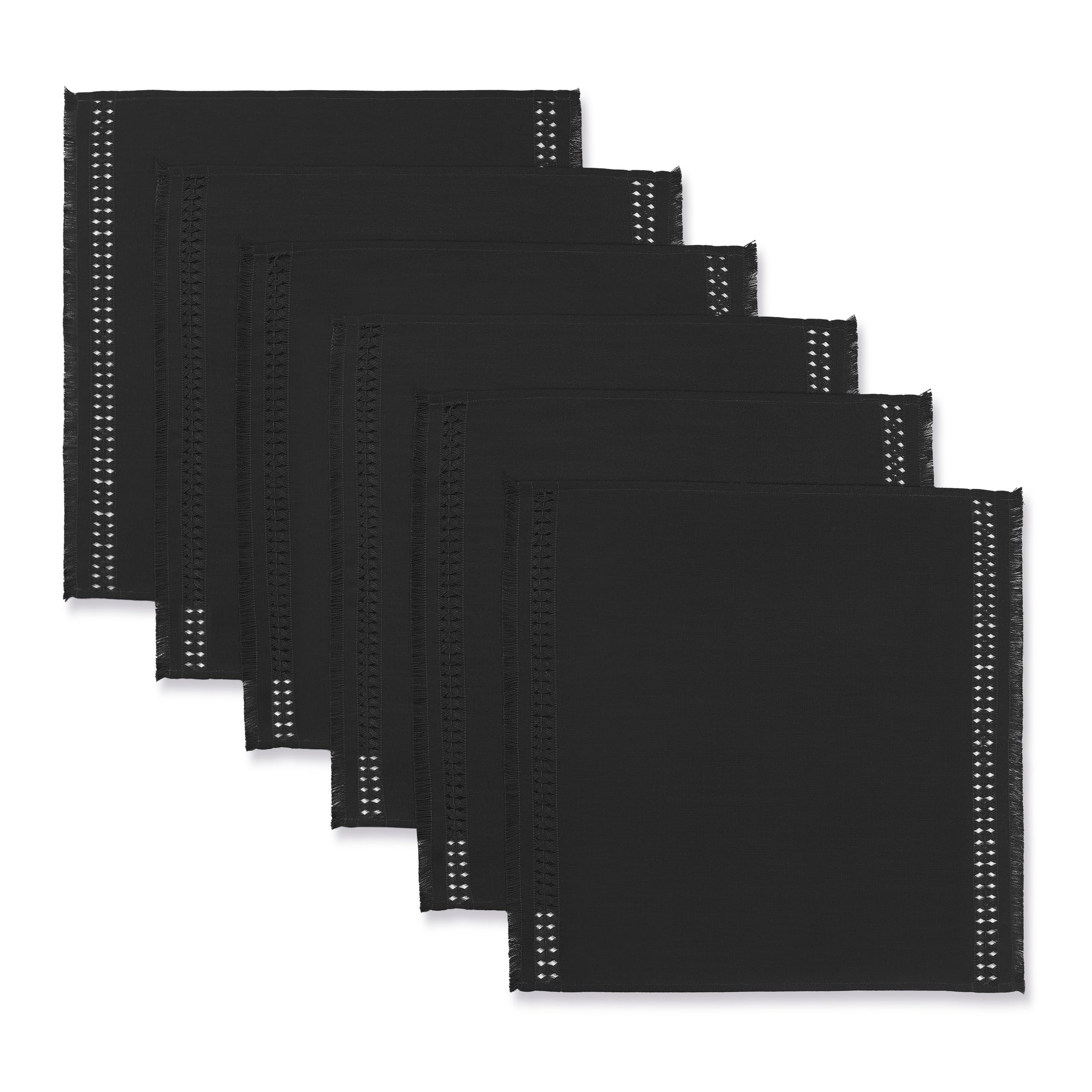 D'Moksha Homes Set di 6 tovaglioli di stoffa fatti a mano, 50 x 50 cm, in finto lino nero, riutilizzabili, lavabili in lavatrice, 100% tessuto riciclato, morbidi e resistenti