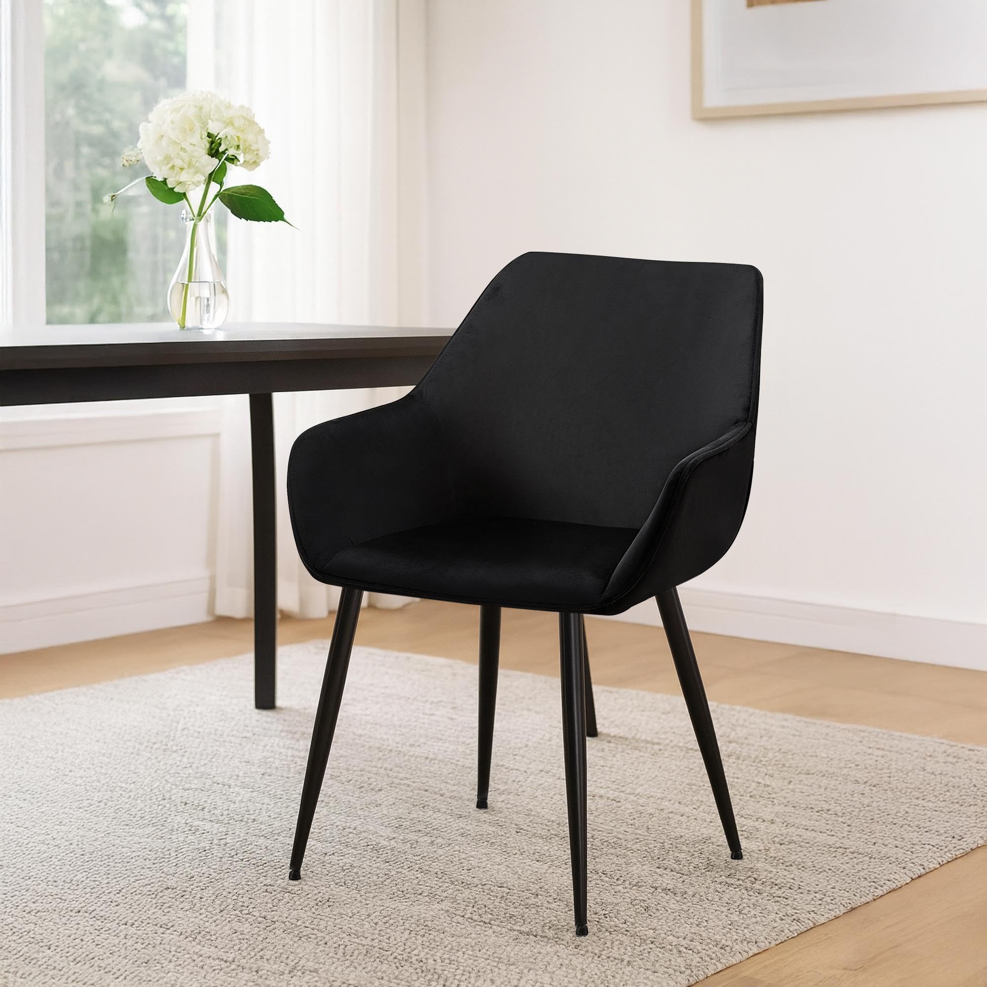 CLP Set di 2 sedie da pranzo imbottite con schienale Luena, sedia da cucina in velluto o tessuto, struttura in metallo, portata fino a 150 kg Colore:nero;Materiale:Velluto