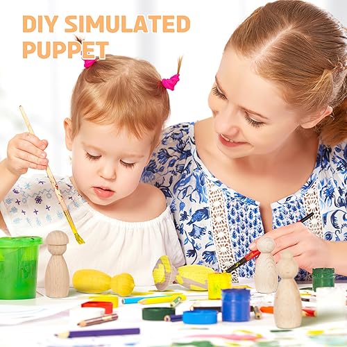 Miniatura 3 de MAGICLULU 5 muñecas de madera en blanco sin acabar, sin pintar, muñecos de marionetas en blanco con clavijas de madera, manualidades para bricolaje,