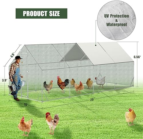 Miniatura 3 de Gallinero de metal grande mejorado de 10 x 26 x 6.6 pies con corrido para 30 pollos, corridos de pollo para patio con cubierta para resistente al