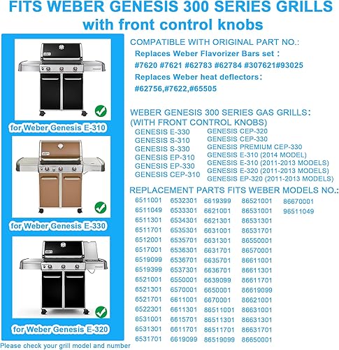 Miniatura 2 de Genesis E310 - Kits de piezas de parrilla 7620 barras aromatizantes y deflectores de calor 7622 para parrillas Weber Genesis serie 300, para Genesis
