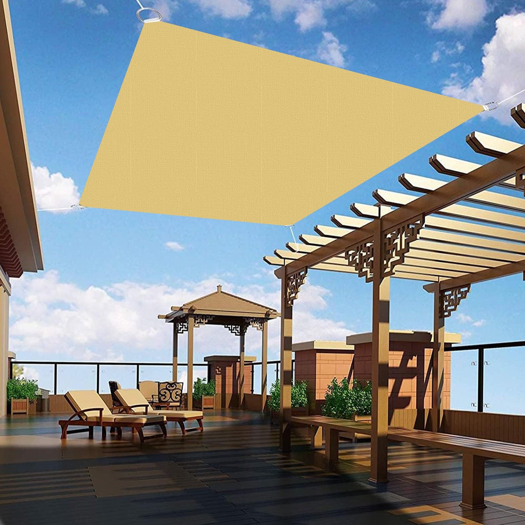 Sonnensegel Wasserdicht 1.2 x 3.2 m Windschutz Reißfest Wetterfest Rechteck Sonnensegel Terrasse mit Ösen für Balkon Garten Terrasse, Creme Farben