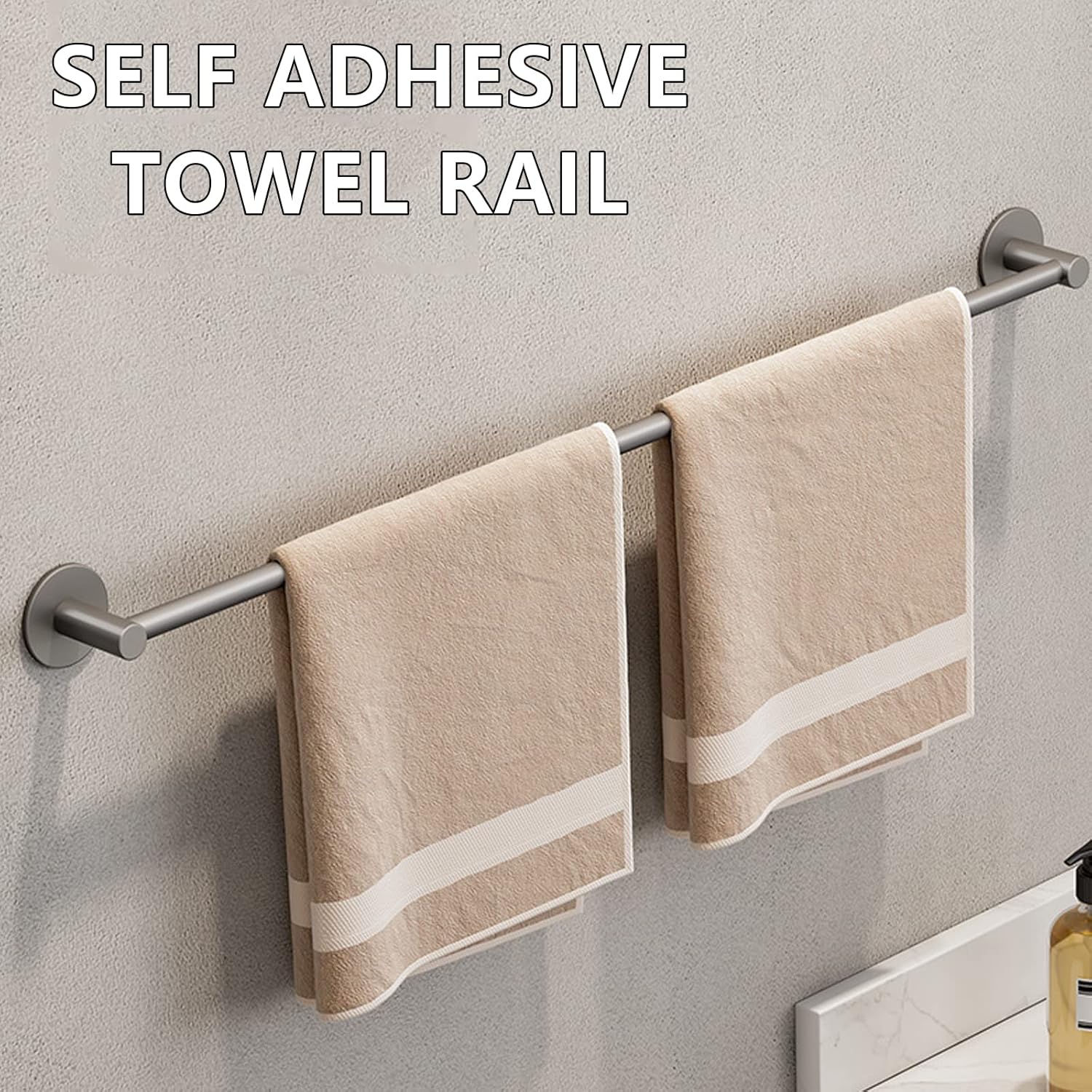 Self-Adhesive Towel Rail 50cm - No Drilling, Aluminium Towel Holder, Modern Bath & Guest Towel Ring, Space-Saving White h, Easy Install, Design