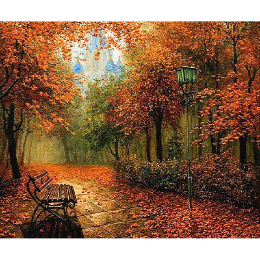 Broderie diamant automne kit complet avec strass ronds de 50x60 cm