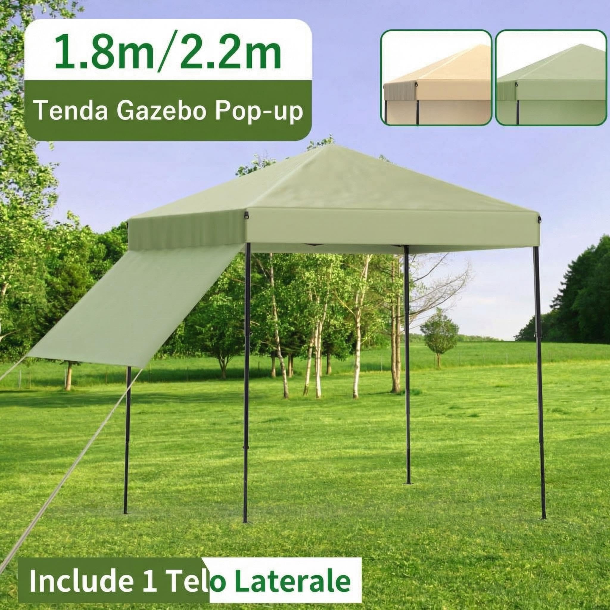 Garvee Tende Pieghevole 2,2x2,2m, Montaggio Facile, Impermeabile, Protezione UV, Altezza Regolabile, con Borsa, Sacchetti di Sabbia, Perfetto per Terrazza, Campeggio, Eventi, Verde Chiaro
