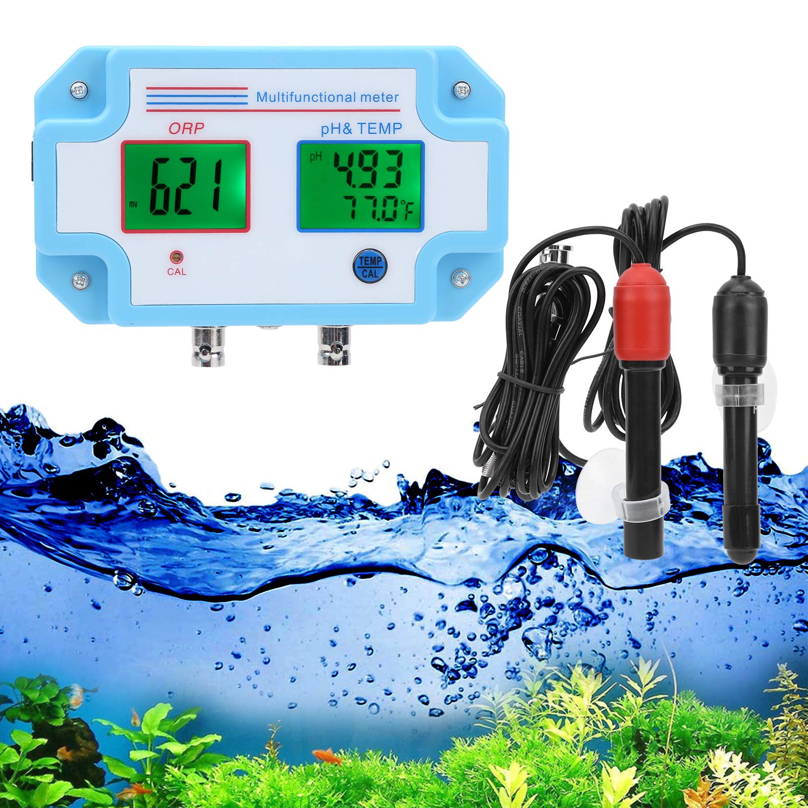 Tester jakości wody, monitor pH/redoks/temperatura z sondą, cyfrowy multiparametr LCD 1 w 3, dokładność 0-14PH ± 0,1PH, zakres -1999-1999 mV dla Plant Pool Spa(EU)