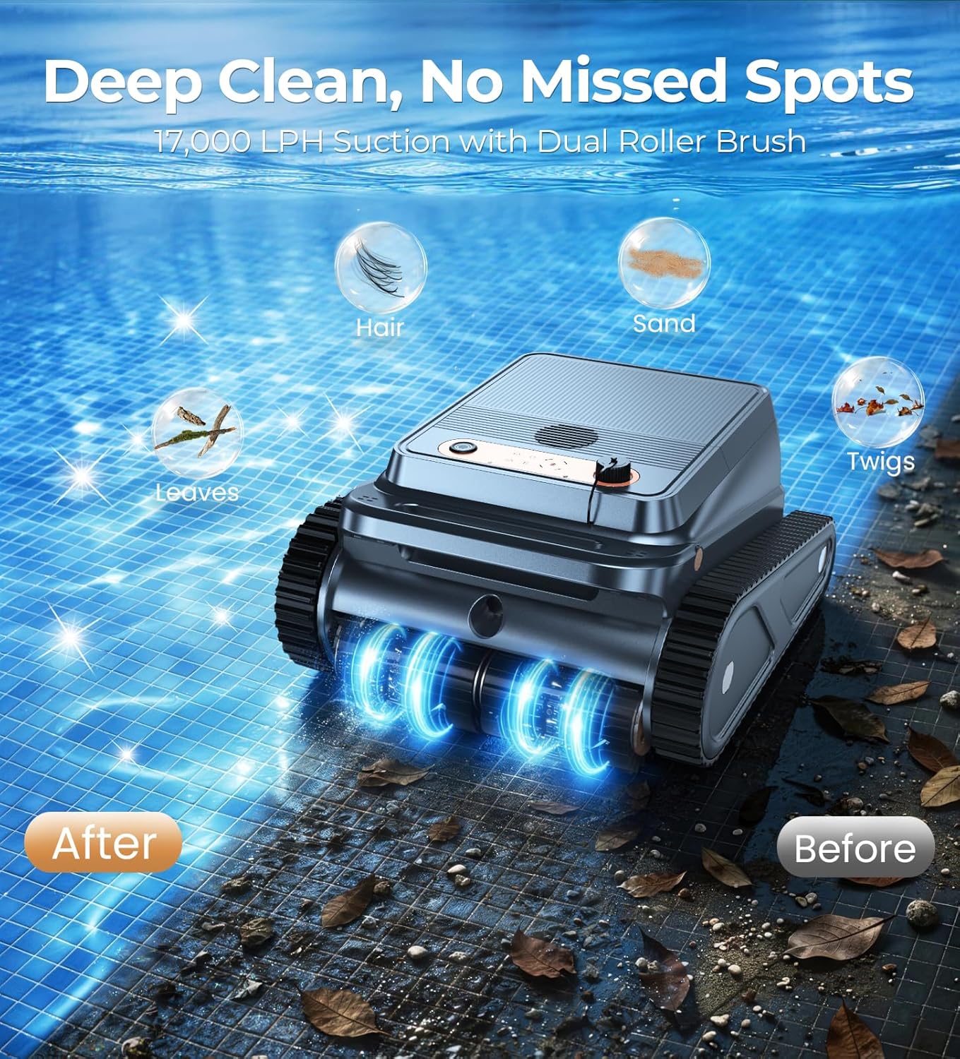 (used)u8 cordless robotic pool cleaner, wall & waterline cleaning, smart navigation, auto-docking, 150 min runtime, pool vacuum robot for inground & above-ground pools up to 2600 sq.ft darkslate