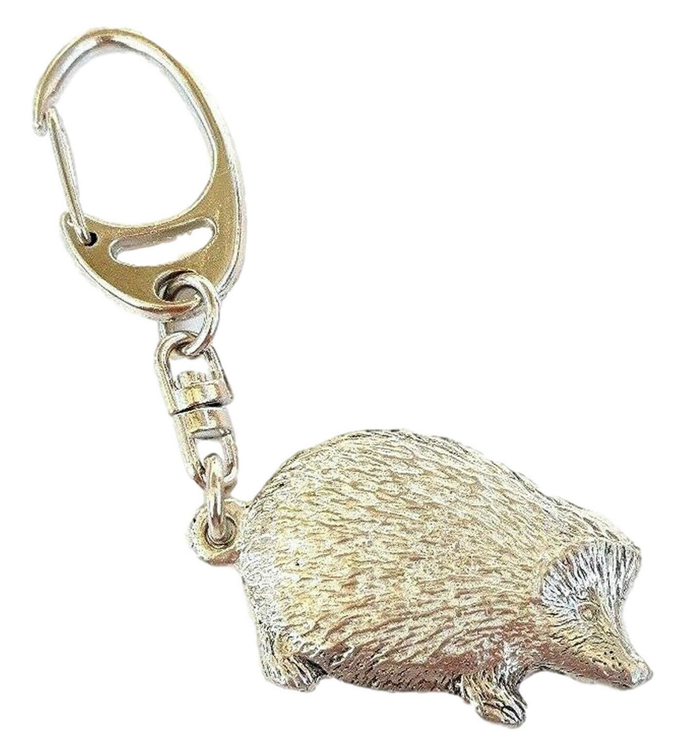 Emblems-Gifts Hedgehog Handcrafted from Solid Pewter In the UK Key Ring + 59mm Button Badge + Gift Bag