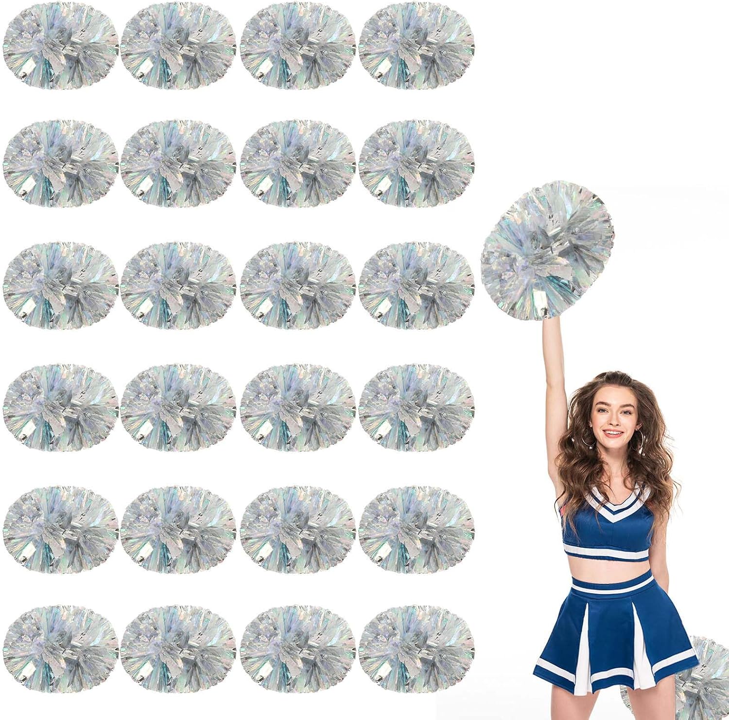 24 Pack Cheerleading pom poms,Handheld Cheer pom poms, Sports Cheer Plastic Pom Poms Cheerleading for Sports Team Spirit Cheering (Colorful+Blue)