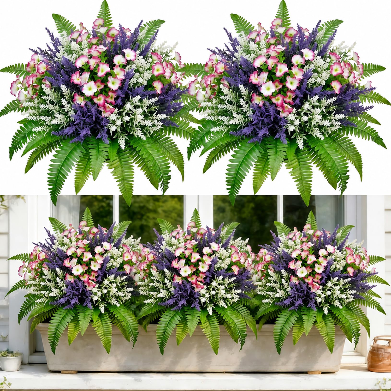 ATAVSADN Artificial Flowers for Outdoors Faux Plants Outside Indoor, UV Resistant Fake Flowers And Greenery for Planters, Porch, Patio, Garden And Indoor Décor 2Pack,One Size