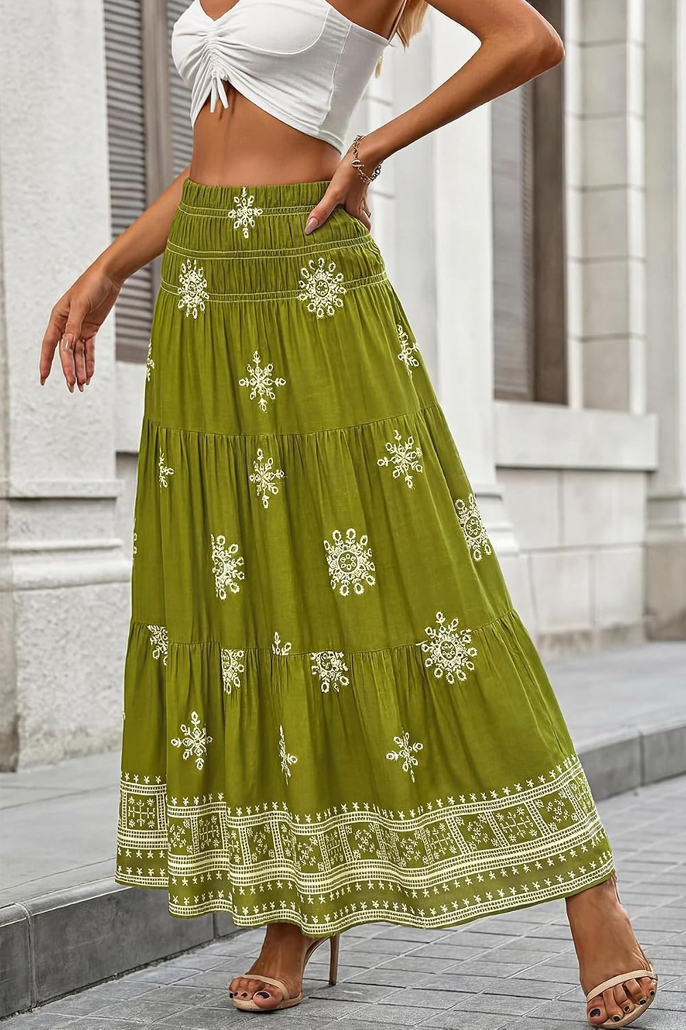 CFLONGE Summer Maxi Skirts for Women 2026 Fashion Boho Long Skirt Trendy Floral High Waist A Line Beach Skirt Vacation Outfit thumbnail